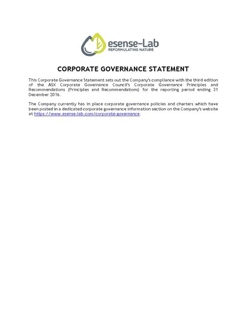 Corporate Governance Statement Example 的图像结果