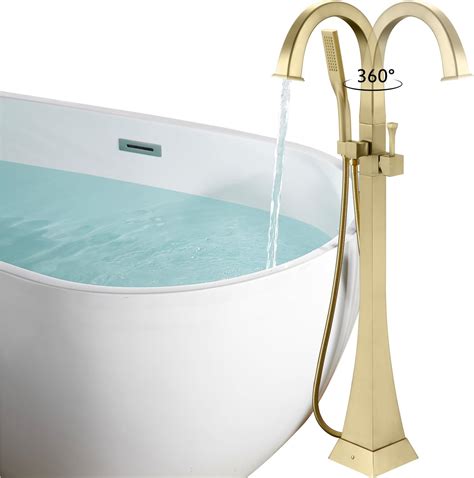 Freestanding Bathtub Faucet Brushed Gold Free Standing Tub Filler with ...