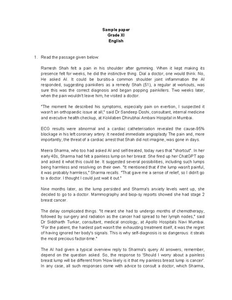 Grade XI English Sample Paper: AI's Impact on Health Decisions - Studocu