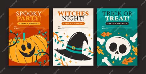 Free Vector | Flat halloween birthday cards collection