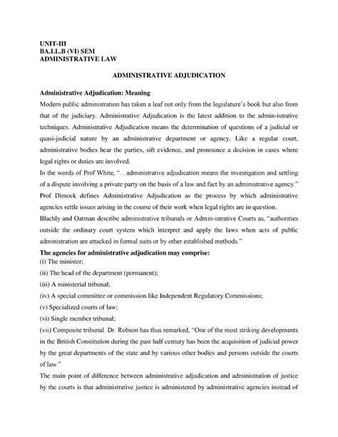 Administrative Adjudication administrative law - UNIT-III BA.LL (VI ...