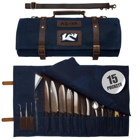 Buy ExecuChef Waxed Canvas Knife Roll | 15 Knife Slots, Card Holder and ...