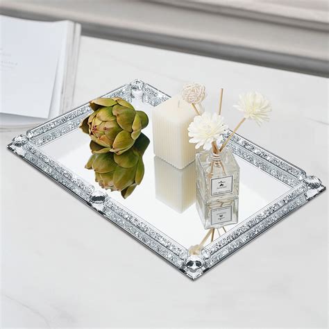 12" x 8" Glass Crystal and Square Mirrored Vanity Tray Serving Tray For ...