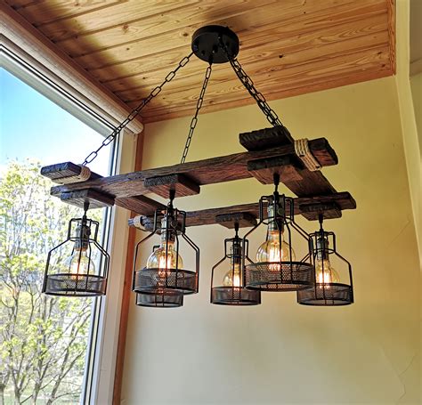 Handmade Rustic Wood Chandelier, Pendant Light, No US CUSTOMS FEES