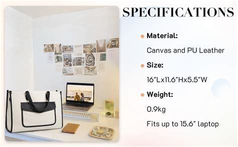 Womanix Canvas Laptop Tote Bag, 14 inch Laptop Bag,Beige Black Shoulder ...