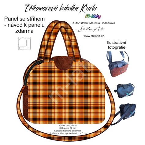 OB B - Panel k ušití - Tříkomorová kabelka Karla - střih Stilla Art (Marcela Bednářová) - káro ...