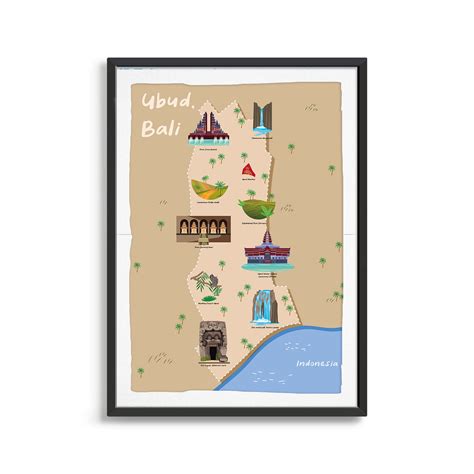 Ubud Bali Indonesia Illustrated Map Art Print Country Map - Etsy Australia