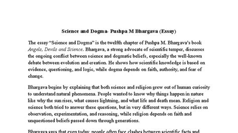 Pushpa M Bhargava's Essay on Science vs. Dogma (Module 2) - Studocu
