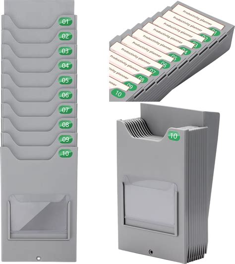 Time Card Holder Wall Mount - Retractable 10-Slot Attendance Card Rack Compatible with Time Card ...