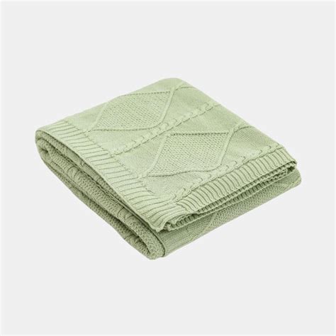 The Cable Moss Desert Sage Cotton Knitted Throw Blanket (50 in x 60 in ...