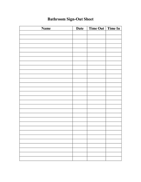 bathroom sign off sheet
