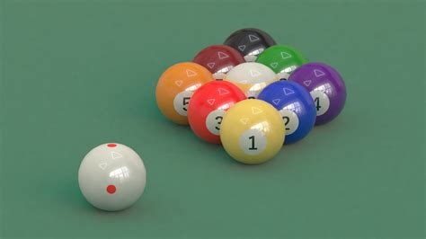 Billiard - Pool Table With Pool Cue Wall Rack And Billiard Balls Model ...