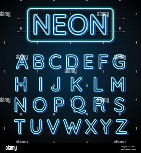 Neon blue font vector illustration. Blue neon light letters. Glowing alphabets Stock Vector ...
