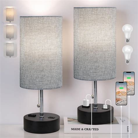 3-Color Temperature Bedside Lamp, Nightstand Lamp with USB Port and AC ...