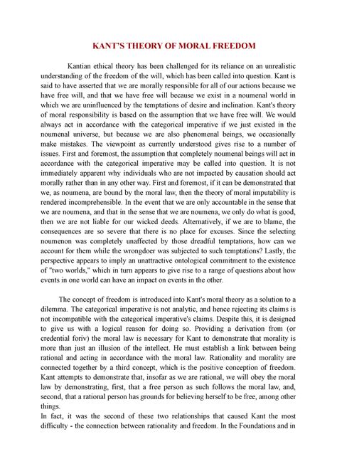 KANT’S Theory of Moral Freedom - KANT’S THEORY OF MORAL FREEDOM Kantian ...