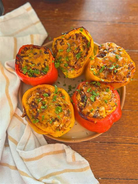 Air Fryer Stuffed Peppers with Ground Beef - RecipeTeacher