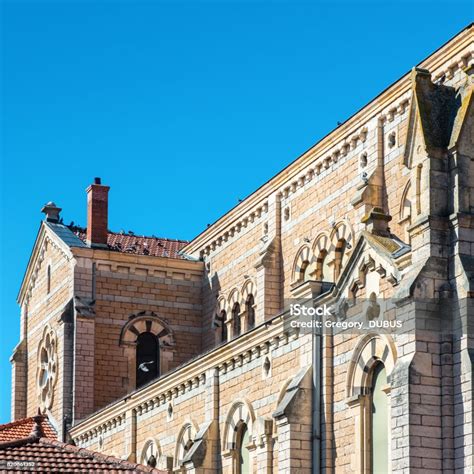 Closeup Of Romanesque Revival Church Architecture Of Trevoux Town In ...