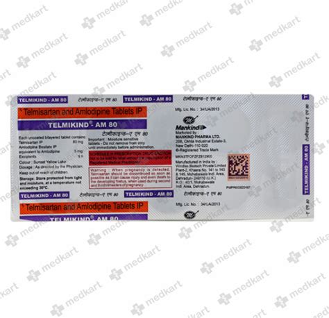 TELMIKIND AM 80 TABLET 10'S - Price, Uses, Side Effects and Generic ...