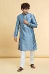 Buy Grey Jacquard, Chanderi, Silk Sequins Tonal Geometric Woven Kurta ...