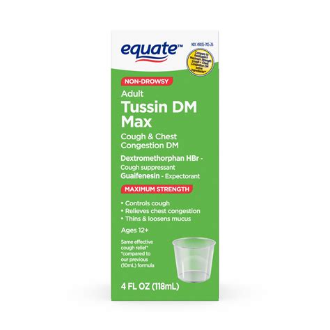 Equate Maximum Strength Non-Drowsy Tussin DM Max Cough & Chest Congestion Liquid, Raspberry ...