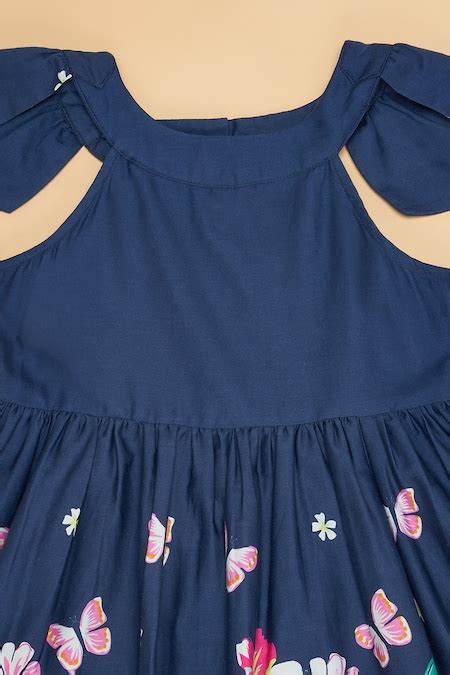 Navy Printed Knee Length Casual Girls Flared Dresses - Selling Fast at ...