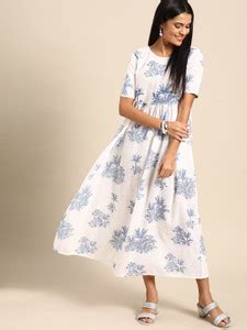 ANOUK Women Fit and Flare White Midi/Calf Length Dress - Buy ANOUK ...