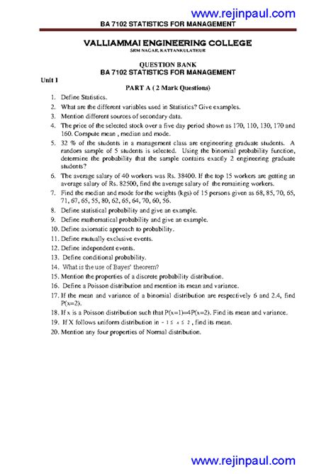 BA7102-Statistics for Management - BA 7102 STATISTICS FOR MANAGEMENT ...