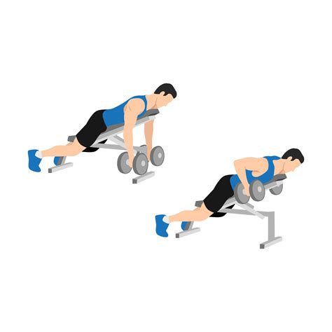 Man character doing Dumbbell incline bench rows exercise. flat vector ...