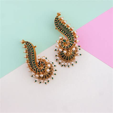Nagas Real Kemp Peacock Earcuff Jhumkas – Happy Pique