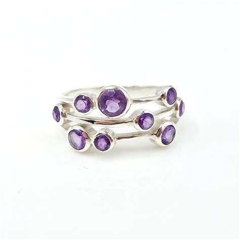 Amethyst Circles Silver Ring - Nine beautiful Gemstones Set in Silver – Luna Mars Living