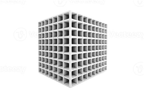 Abstract 3D cube with hollow square pattern. Geometric shape with grid ...
