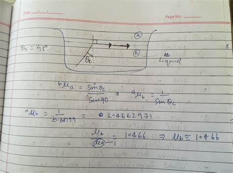 The critical angle of a liquid relative to air is 43 degree determine ...