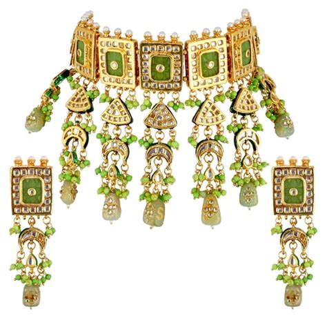 Buy Gold Plated(18k) Square Design Kundan Necklace & Earrings With ...