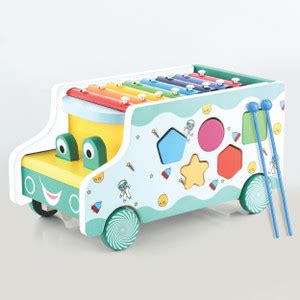 CHANAK Wooden Activity Bus 6-in-1 Montessori Toys Truck Multifunctional ...