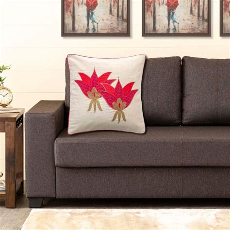 Buy Raja Rani Red Embroidered Cushion Cover Cotton- 40x40 Cm from Home ...
