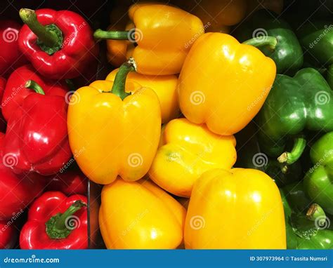 Red Yellow and Green Bell Peppers Vegetable Stall Display Stock Photo ...