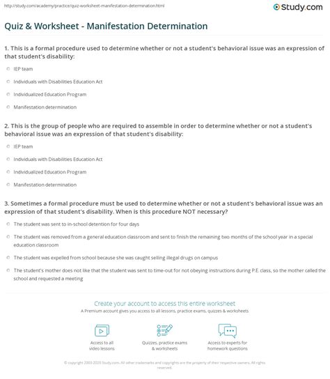 Quiz & Worksheet - Manifestation Determination | Study.com