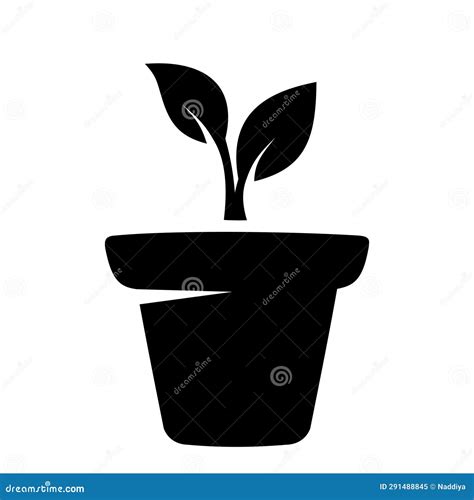 Plant in a Flower Pot. Black Silhouette of a Sprout in a Pot. Vector ...