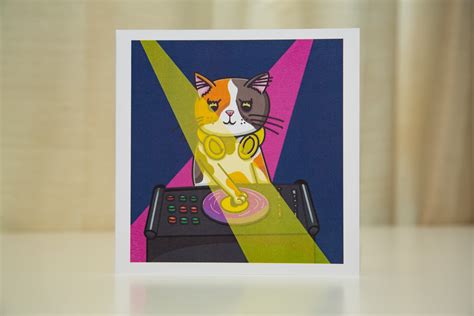 DJ Charlie Cat Birthday Card - Unique Cat Lover Card (UK) - Dinky Drawings