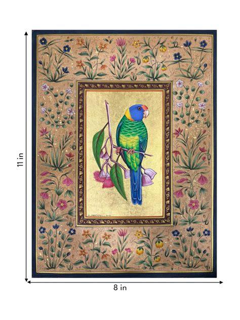 Parakeet Beneath a Golden Firmament Painting in Miniature Artworks- Online