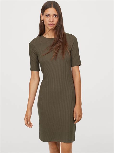 Buy H&M Women Green Solid Ribbed Jersey Dress - Dresses for Women ...