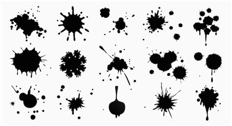 Black ink splatter vector set isolated on a white background handdrawn ...