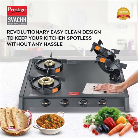 Prestige Svachh Glass Top 4 Burners with Liftable Burner Gas Stove | B ...
