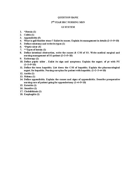 2nd year BSC Nursing Q.B - QUESTION BANK 2 nd YEAR BSC NURSING MSN GI ...