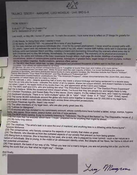 Luigi Mangione pens lengthy letter from prison as he awaits trial for ...