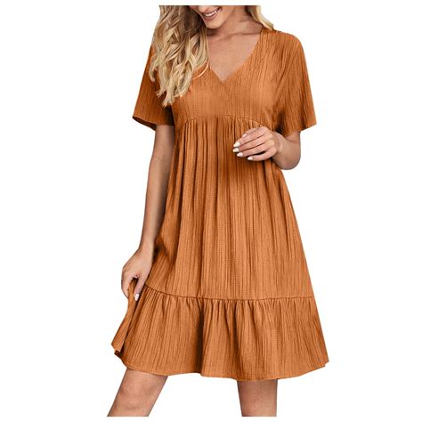 TOPUUTP Summer Dresses for Women 2025, Orange - Women's Short Sleeve V ...