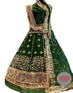 Partywear Rajasthani Poshak in Bottle Green Color with Barik Gotapatti Work