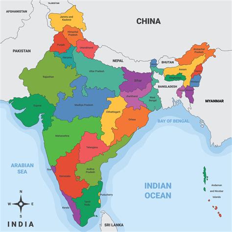 India Country Map with Surrounding Borders 20530278 Vector Art at Vecteezy