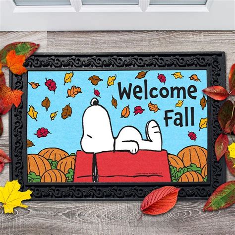 Peanuts Snoopy Fall Welcome Mat Porch Decor, Outdoor Autumn Pumpkin ...