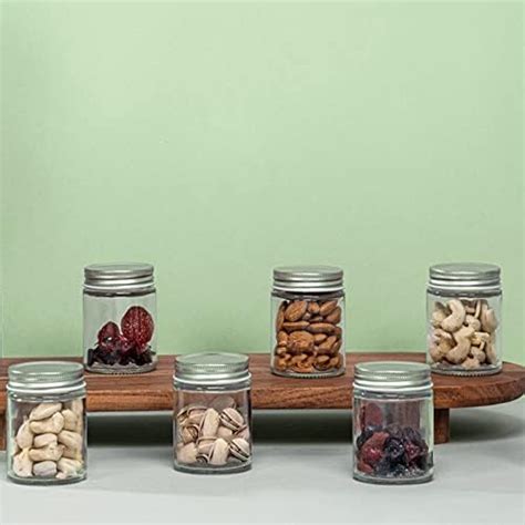 Anko 90Ml Set Of 6 Glass Spice Jars For Kitchen | Airtight Jars With ...